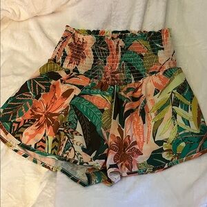 Tropical Print High Waist Women's Shorts